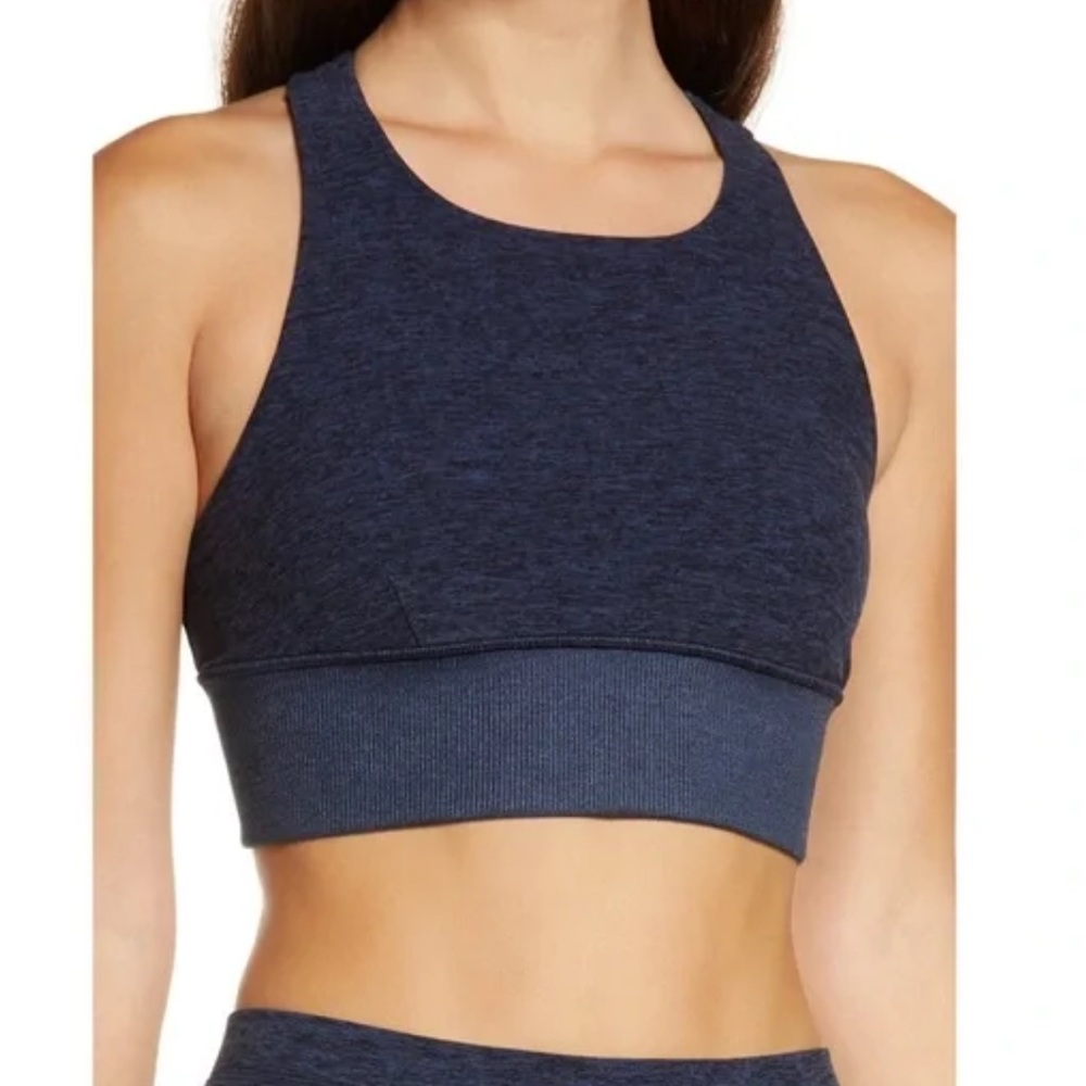 ALO Yoga Navy Heather High Neck Sports Bra